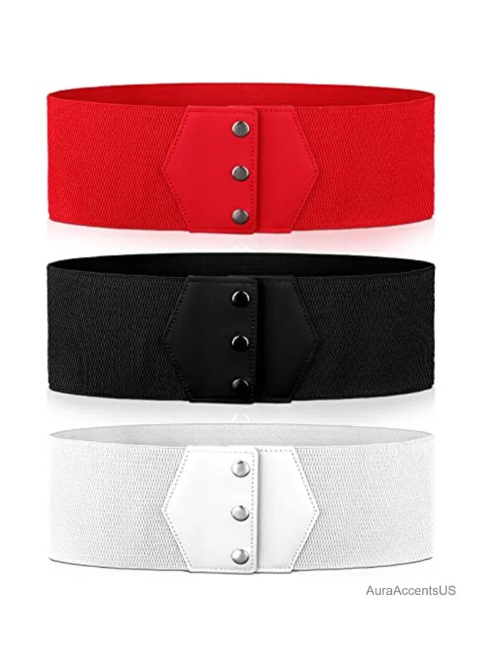 Wide PU Leather Stretchy Belt 3-Pack Vintage Cinch Waistband